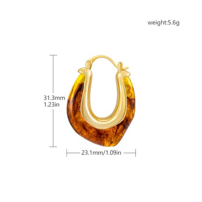 LAXPICOL Gold Chunky Dangle Earrings For Women Resin Stone Earrings Hoop Earrings, 18k Plated Oval Resin Stone Statement Earrings for Women Unique Dangling Teardrop Baroque Huggies Hoop Earrings - color: Yellow