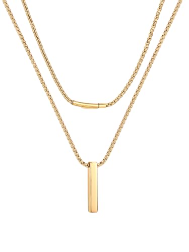 PROSTEEL Bar Pendant Necklace for Men with Box Chain, Minimalist Jewelry | 316L Stainless Steel, 3 Bar Pendant Sizes (30/40/50mm), 5 Chain Lengths (16"–24"), Silver/Black/18K Gold Plated, Gift Box - color: Gold, size: 18", style: Rectangle-Small