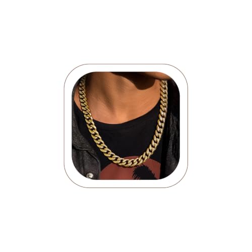 Stainless Steel Mens Cuban Link Chains, Daily Wear Hip Hop Miami Necklace | 3/6/9/12mm Silver/Gold Plated/Black necklace with Gift Box, No Tarnish, Sweatproof & Waterproof, Hypoallergenic Men Chains - color: C-12mm-gold plated, size: 18 inch