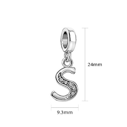 LSxAB Sparkling Initial Letter Charm Compatible with Pandora Charms Bracelets for Women A-Z Pendant Jewelry - style: S