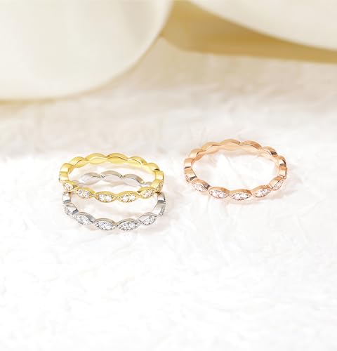 TIGRADE Eternity Ring Oval Milgrain Cubic Zirconia Anniversary Stacking Ring CZ Wedding Band for Women Size 3-13 - color: Rose Gold