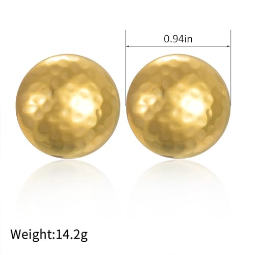 Hammered Gold Spherical Stud Earrings for Women 18K Gold Plated Stainless Steel Round Half Ball Studs Earrings Statement Ear Jewelry
