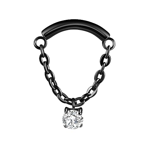 BelezaDosas G23 Titanium Labret Studs Threadless Push-in Labret Press Fit 16G Cluster Helix Lobe Conch Tragus Push Back Piercing Jewelry - style: black chain CZ