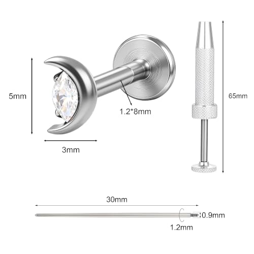 G23 Titanium Gold Filled 16G Cartilage Earring, 6mm 8mm - color: Moon, Silver, size: 8MM