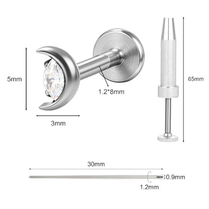G23 Titanium Gold Filled 16G Cartilage Earring, 6mm 8mm - color: Moon, Silver, size: 8MM
