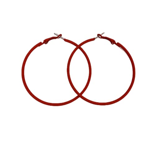 60mm Big Large Hoop Earrings For Women Girls Sensitive Ears Neon Minimalist Retro Round Huggie Hoops 2 Inch Colorful 80s 90s Dangle Hooped Dainty Lightweight Birthday Festival Y2K Party Jewelry Gifts - color: Red
