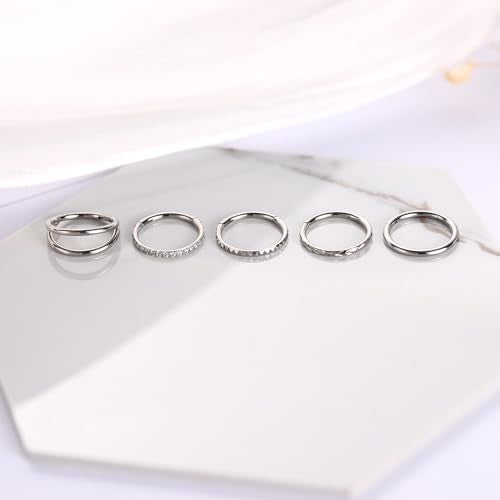 FUNLMO 3Pcs Nose Rings Double Hoop Nose Ring Conch Daith Tragus Helix Rook Piercing Jewelry Surgical Steel Cartilage Earring Conch Hoop Earring Septum Jewelry Lip Ring - color: Style 3: SilverSilver,5pcs
