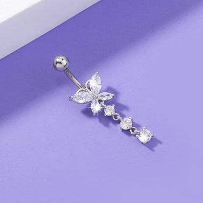 Briana Williams Belly Button Ring Belly Rings Belly Button Piercing Gold Belly Button Ring for Women Clicker Belly Ring Belly Piercing Stainless Steel 14g 10mm Blley Navel Rings Piercing Jewelry - color: C1 -4pcs, silver
