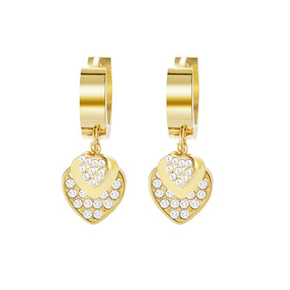 Women's Huggie Hoop Earrings with Small Cute Charm - style: Gold Two Hearts CZ