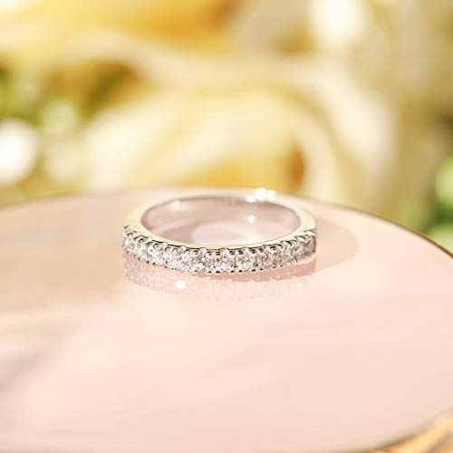 EAMTI CZ Wedding Band for Women 925 Sterling Silver Half Eternity Stackable Ring Size 3-13 - color: Sterling Silver-3mm
