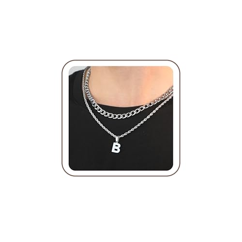 SENRAN Layered Initial A-Z Letter Necklace for Men Stainless Steel | Figaro Twist Rope Chain 18-20 inch Personalized Letter Charm Pendant Jewelry Gift for Women - style: B.