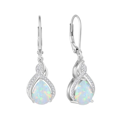 925 Sterling Silver Infinity Teardrop Earrings for Women | Lwsary Dangle Drop Leverback Earrings, Pear Shaped Birthstone Jewelry for Her - color: Milky Rainbow
