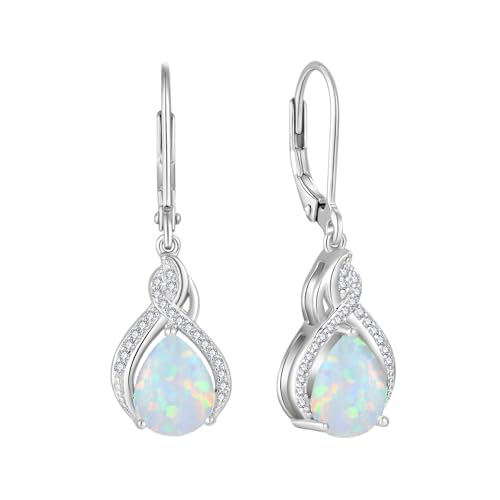 925 Sterling Silver Infinity Teardrop Earrings for Women | Lwsary Dangle Drop Leverback Earrings, Pear Shaped Birthstone Jewelry for Her - color: Milky Rainbow