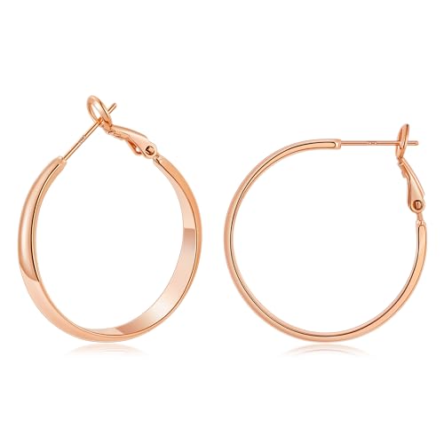 Gacimy 5mm Wide Gold Hoop Earrings for Women, 14K Gold Plated Hoops with 925 Sterling Silver Post, Hypoallergenic Earrings for Women - color: Rose Gold, size: 30mm