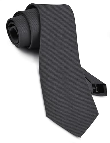 GUSLESON Classic New 3.15"（8cm） Men's Solid Color Necktie Wedding Business Tie + Gift Box - color: Charcoal Grey