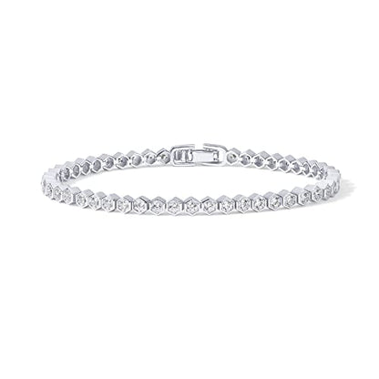 PAVOI 14K Gold Plated 2mm Cubic Zirconia Honeycomb Tennis Bracelet | Gold Bracelet for Women - color: White Gold, size: 7.5 Inches