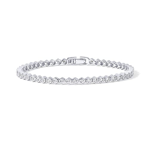 PAVOI 14K Gold Plated 2mm Cubic Zirconia Honeycomb Tennis Bracelet | Gold Bracelet for Women - color: White Gold, size: 7 Inches