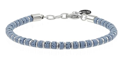 Beaded Bracelet for Men and Women – Natural Lava Gemstone Bracelet, Hematite and Stainless Steel – Adjustable, Durable and Elegant – Made in Italy - color: Turquoise