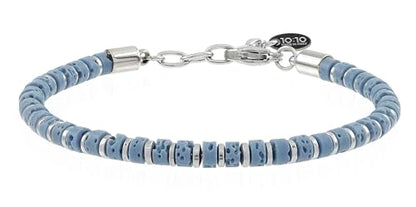 Beaded Bracelet for Men and Women – Natural Lava Gemstone Bracelet, Hematite and Stainless Steel – Adjustable, Durable and Elegant – Made in Italy - color: Turquoise