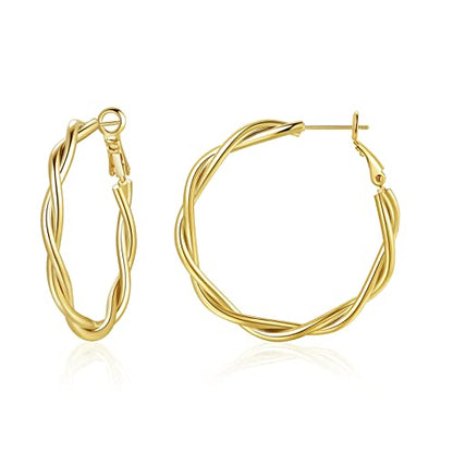 Hoop Earrings for Women, 14K Gold Sterling Silver Chunky Twisted Hoops Earring Hypoallergenic Ear Jewelry - color: Gold-38mm