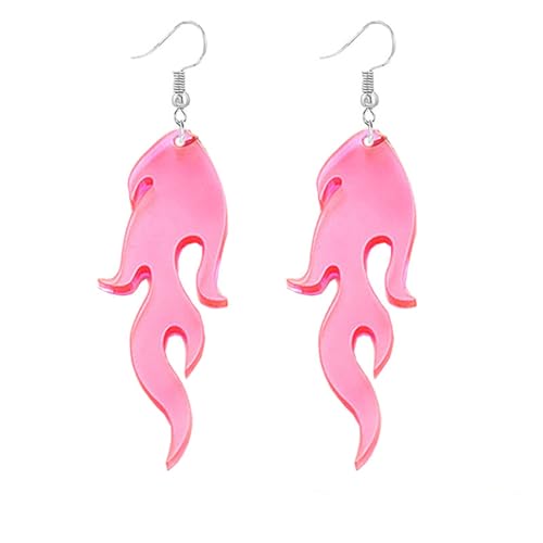 Transparent Flame Earrings for Women Creative Funny Exaggerated Acrylic Geometric Fire Element Dangle Earrings Punk Rock Hip Hop Lightweight Flame Drop Earrings Cosplay Halloween Earrings - color: pink