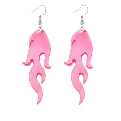 Transparent Flame Earrings for Women Creative Funny Exaggerated Acrylic Geometric Fire Element Dangle Earrings Punk Rock Hip Hop Lightweight Flame Drop Earrings Cosplay Halloween Earrings - color: pink