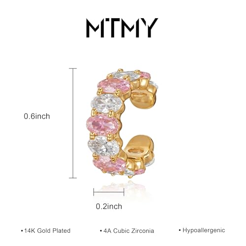 Ear Cuffs Non Piercing for Women 14K Gold Plated Ear Cuff Earrings Colorful Cubic Zirconia Paved Trendy Cartilage Earring Jewelry | Single - color: White Pink