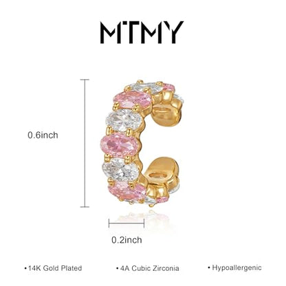 Ear Cuffs Non Piercing for Women 14K Gold Plated Ear Cuff Earrings Colorful Cubic Zirconia Paved Trendy Cartilage Earring Jewelry | Single - color: White Pink