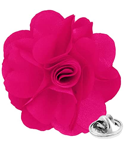 Premium Men's Formal Solid Color Flower Lapel Pin - Boutonniere for Men, Brooch Pin - color: Hot Pink