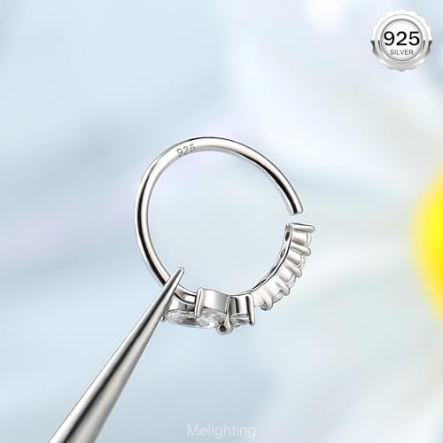 Melighting 20G Nose Ring Hoop 925 Sterling Silver Butterfly Flower Nose Hoop Seamless Open Helix Piercing Clear Double CZ 8 mm Cartilage Earring Nose Piercing for Women - color: Butterfly
