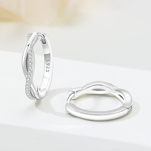 Floral Hoop Earrings 925 Sterling Silver with 14K Gold Plating – Lightweight CZ Flower Hoops | Hypoallergenic Jewelry for Women | Gift Box + Polishing Cloth - color: 19mm Woven Twisted Earrings