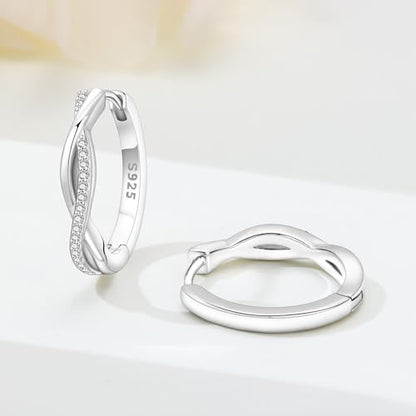 Floral Hoop Earrings 925 Sterling Silver with 14K Gold Plating – Lightweight CZ Flower Hoops | Hypoallergenic Jewelry for Women | Gift Box + Polishing Cloth - color: 19mm Woven Twisted Earrings