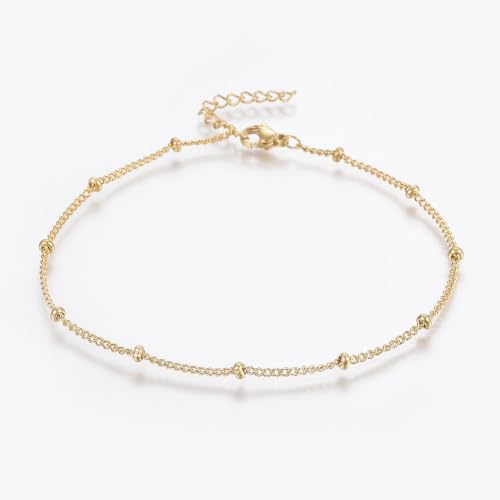 Dainty Ankle Bracelets for Women Golden Satellite Beaded Twist Chain Anklets Simple Minimalist Summer Beach Foot Jewelry Gifts