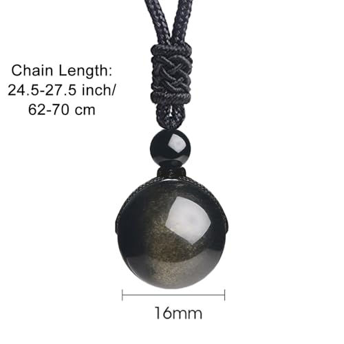 Anjiucc Natural Gemstone Healing Crystals Necklace, Adjustable Chakra Beads Pendant for Women Men, Protection, Energy Balance - color: Gold Sheen Obsidian