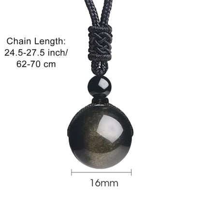 Anjiucc Natural Gemstone Healing Crystals Necklace, Adjustable Chakra Beads Pendant for Women Men, Protection, Energy Balance - color: Gold Sheen Obsidian