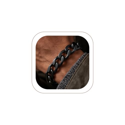 ChainsHouse Figaro Link Chain Bracelet for Men Stainless Steel Jewelry | Black/ Gold Bracelets Men, 6/9/13mm Figaro Cuabn Bracelets 7.5"/8.3", Chunky Hip Hop Wrist Hand Chain Bracelet for Gift - color: i: 13mm-black