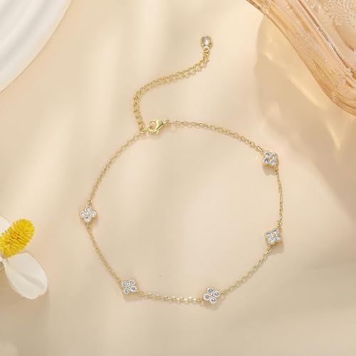 Anklets for Women Waterproof 14K Gold Plated Beach Ankle Bracelets | Dainty Summer Butterfly Clover Anklet Non Tarnish, Heart Bow Anklet, Layered Beach Jewelry, Accessories for Women Trendy - color: Gold 9