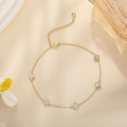 Anklets for Women Waterproof 14K Gold Plated Beach Ankle Bracelets | Dainty Summer Butterfly Clover Anklet Non Tarnish, Heart Bow Anklet, Layered Beach Jewelry, Accessories for Women Trendy - color: Gold 9