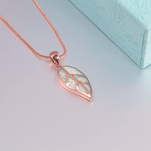 CiNily Opal Leaf/Flower Pendant Necklace for Women Silver Plated Jewelry Gift - color: Pink