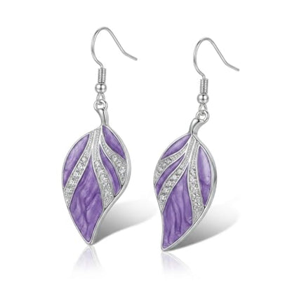 Leaf Dangle Earrings for Women, Boho Tropical Dangling Jewelry, Summer Earring Accessory, Birthday Gift for Her - color: Purple