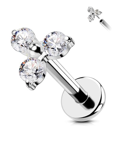 Cocharm G23 Titanium Helix Cartilage Piercing Jewelry 16g Threadless Tragus Earring Stud Flat Back Triangle Flower Push Pin Helix Jewelry Surgical Steel 6mm/8MM 16 Gauge Stud - style: Clear CZ-8mm