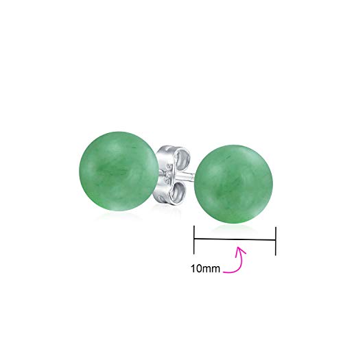 Classic Birthstones Gemstone 10MM Ball Stud Earrings .925 Sterling Silver - color: Green Aventurine