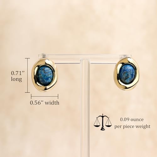 Jean Beau Chunky Gold Stone Stud Earrings for Women, Trendy Natural Gemstone Hypoallergenic Earing Valentine Jewelry Gift - color: Lapis Lazuli