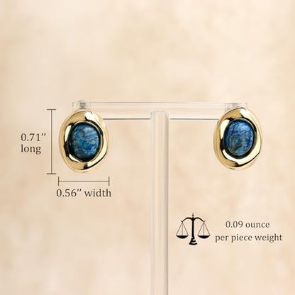 Jean Beau Chunky Gold Stone Stud Earrings for Women, Trendy Natural Gemstone Hypoallergenic Earing Valentine Jewelry Gift - color: Lapis Lazuli