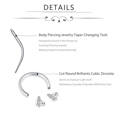 D.Bella 16G Horseshoe Septum Ring Surgical Steel Nose Hoop CZ Earring Eyebrow Lip Tragus Helix Daith Piercing Jewelry for Women Men 8-12mm - color: silver