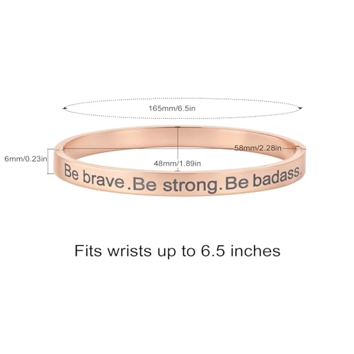 Inspirational Christian Bracelet for Women, Oval Engraved Bible Verse Love Bangle Cuff, Faith Scripture Jewelry, Religious Encouragement Gift for Mom Daughter Sister Friend - color: Be brave.Be strong.Be badass.-Oval Bangle Rose Gold