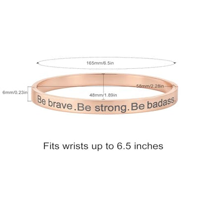 Inspirational Christian Bracelet for Women, Oval Engraved Bible Verse Love Bangle Cuff, Faith Scripture Jewelry, Religious Encouragement Gift for Mom Daughter Sister Friend - color: Be brave.Be strong.Be badass.-Oval Bangle Rose Gold