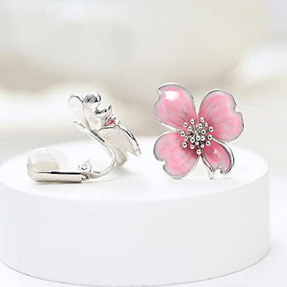 Clip on Earrings Women, 14K Gold Plated Earrings for Sensitive Ears, Fashion Women's Earrings Jewelry Birthday Gift for Wife Grandma Daughter Girls on Christmas Thanksgiving - color: Silver Pink Earrings