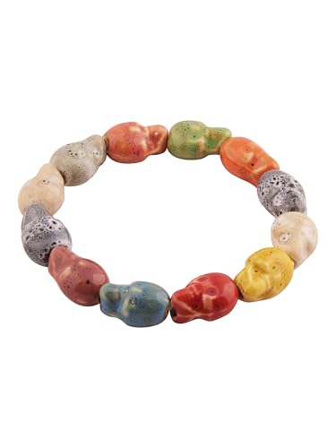 Boho Hippie Colorful Ceramic Beads Strand Stretch Bracelet, Bohemian Summer Beach Jewelry Gift for Women - color: S07