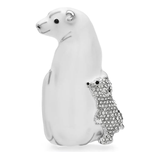 White Bear Brooches For Women Enamel Rhinestone Polar Bear Animal Brooch Pins